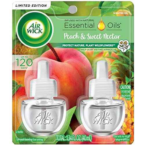 Air Wick Plug in Scented Oil Refill, 2 ct, Fresh Peach and Sweet Nectar, Air Freshener, Essential Oils, Spring Collection