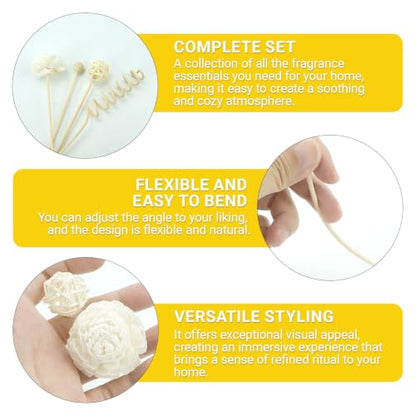10 Inch Natural Rattan Reed Diffuser Sticks Set with Decorative Flowers