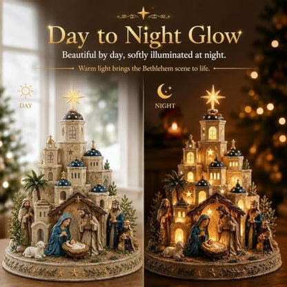 Bethlehem Nativity Church Light Tower - Christmas Village Decor with LED Illumination