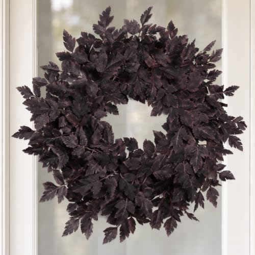 Fall Wreath for Front Door - 24 Inch Autumn Decor with Plum Leaves
