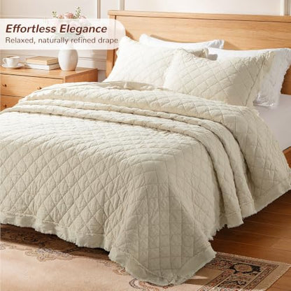 King Size Linen Quilt Set with Cotton Back & Diamond Stitch - Flax & Cotton Bedding