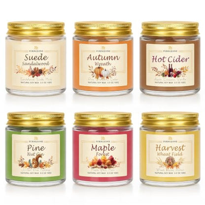 Colorful Fall Scented Candle Set - 6 Pack Autumn Home Fragrance Gift