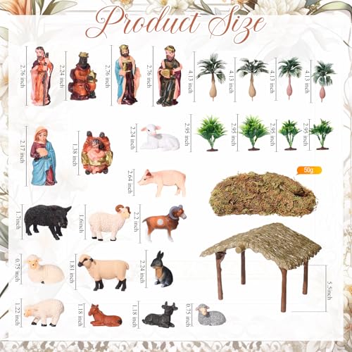 Nativity Scene Set 27 Pieces Christmas Figures Baby Jesus Holy Family Stable Model with Trees & Moss - Realistic Design (Variation of THIS listing)
