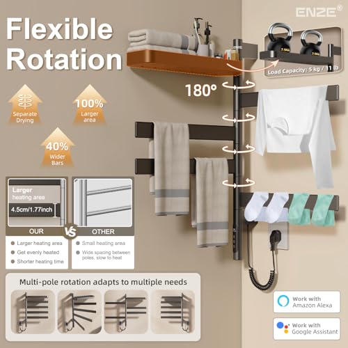 Enze Smart Rotating Heated Towel Rack 4-Bar Wall-Mounted Gray