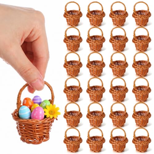 24 Mini Woven Baskets for Crafts Favors and Decor - Natural Rattan
