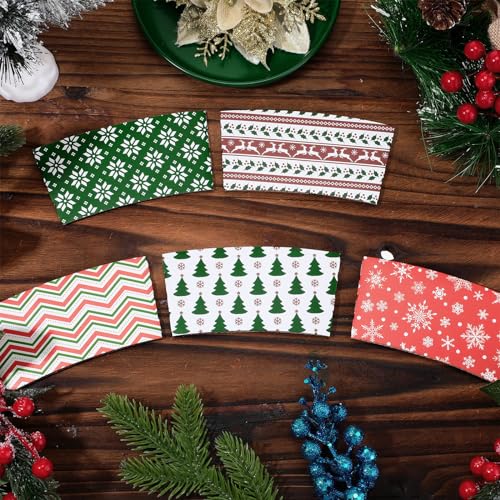 Cute Christmas Coffee Cup Sleeves 200 Pack Disposable Double Layer Covers for 12-16 oz Hot Cold Drinks