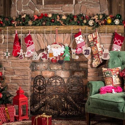 Wooden Christmas Advent Calendar Numbers 1-24 Countdown Decor Pendants
