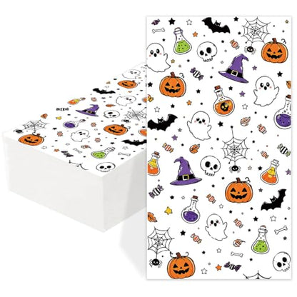 Multicolored Halloween Disposable Napkins - 50 Pack Guest Dinner Paper Towels