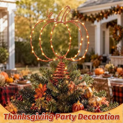 Halloween Pumpkin Tree Topper with LED Lights, Metal Hollow Design, 11.6 Inch