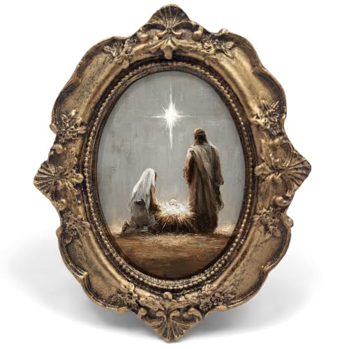 Light Christmas Nativity Bronze Oval Picture Frame 4x5in - Small