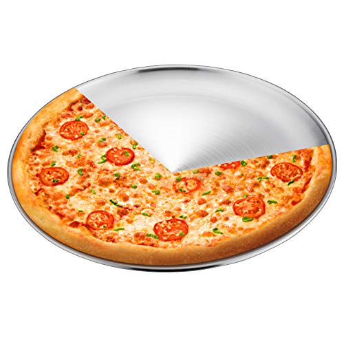 E-far 13.5 Inch Pizza Pan, Stainless Steel Pizza Pie Pan Tray Platter, Healthy Metal Pizza Baking Cooking Pan for Oven, Dishwasher Safe