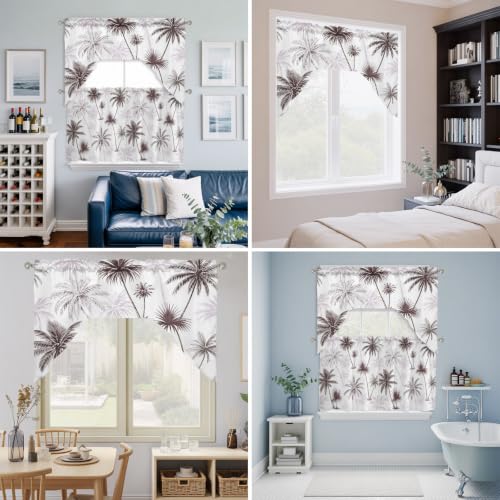Espresso Brown Palm Tree Swag Valance Short Curtains 56x36 Inches for Windows