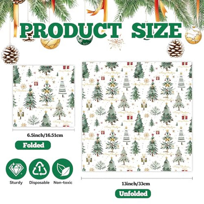 Christmas Paper Napkins 50pcs Watercolor Tree Design 6.5 Inch Disposable Holiday Party Supplies - Xmas Tree Variation