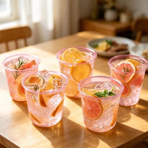 Pink Disposable Plastic Cups 12oz, 50 Pack for Parties and Events
