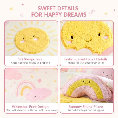 Kids Pink Sunshine Comforter Set - Twin/Twin XL with Rainbow Pillow