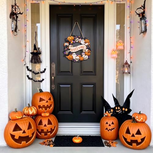 Halloween Wreath Door Decor Ghost Welcome Wooden Sign - Variation of THIS listing