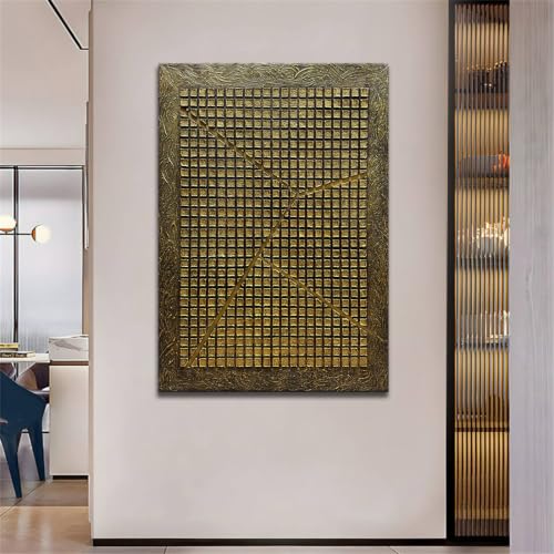 Gold Abstract Wall Art 30x45 Inch Hand-Painted Textured Plaster Modern Artwork