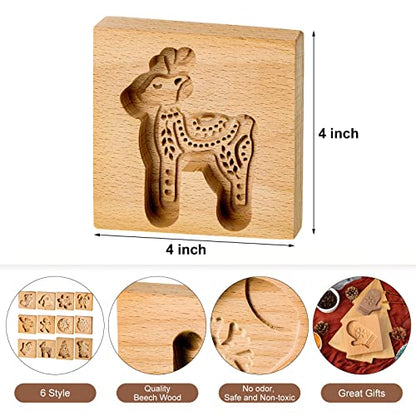 Christmas Wooden Cookie Stamp Mold Set - 12 Holiday Patterns for Baking