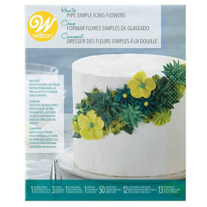 Wilton How to Pipe Simple Icing Flowers Kit -68-Piece Cake Decorating Kit with Spatula, Decorating Bags, Couplers, Decorating Brush, Decorating Tips, Flower Squares, Recipe and Tutorial Video