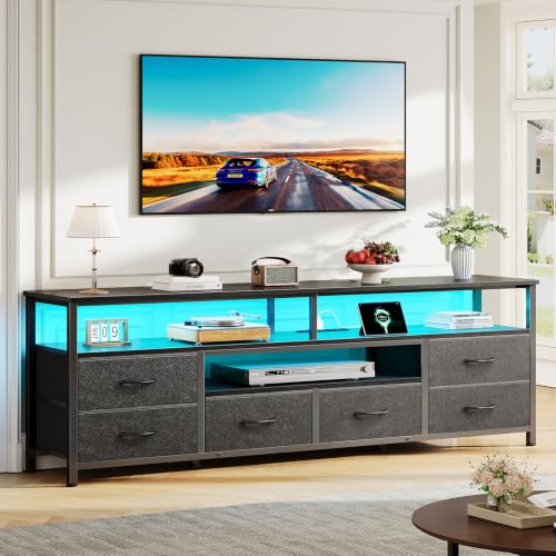 Furologee 63-Inch LED TV Stand with RGB Lighting, Power Outlets, Black
