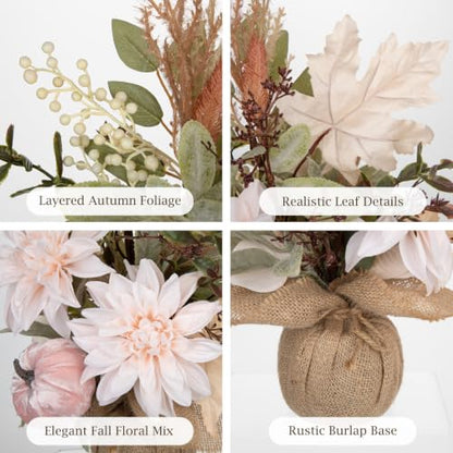 Artificial Fall Thanksgiving Centerpiece with White Dahlia & Pumpkin - Rustic Farmhouse Decor