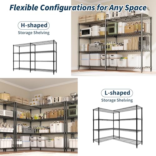 Garvee 70.8-Inch Wide Heavy Duty Wire Shelving Unit for Kitchen Pantry - Black