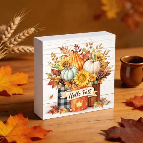 Fall Decorations for Home Mason Jar Pumpkin Wooden Sign - Autumn Decor