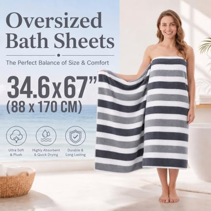 Large Microfiber Bath Towel Set - 4 Soft Quick-Dry 34.6" x 67" Gray