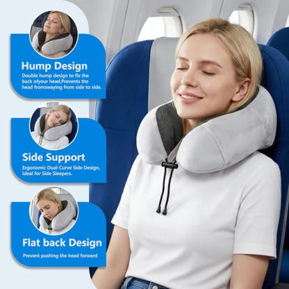 Travel Neck Pillow for Airplanes - Adjustable U-Shaped Support Cushion, Gray