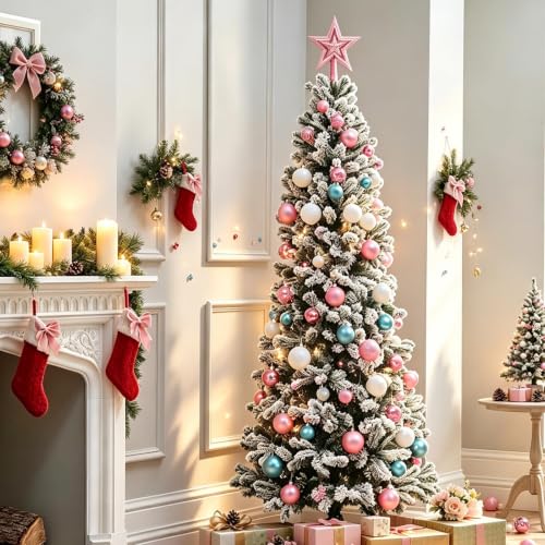 Christmas Balls Tree Ornaments Set - Pastel Pink Blue White 102 Pcs Holiday Decorations