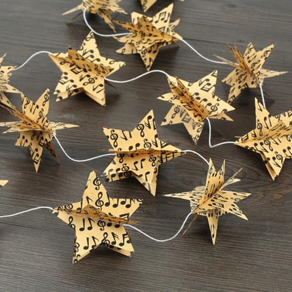Vintage Music Notes Star Garland 4 Pack - Paper Banner for Wedding Holiday Party CYSS32-B