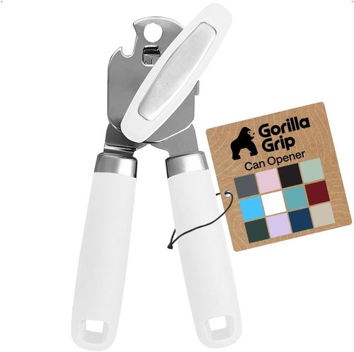 GORILLA GRIP Heavy Duty Can Opener - Smooth Edge, Comfortable Handle, Oversized Knob | White