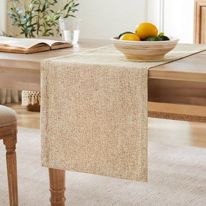 Burlap Style Farmhouse Table Runner - 14x90 Inches, Warm Beige & Brown