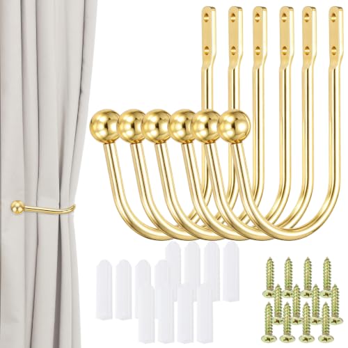 uxcell Gold Curtain Holdbacks 6 PCS Wall-Mounted Metal Drapery Hooks