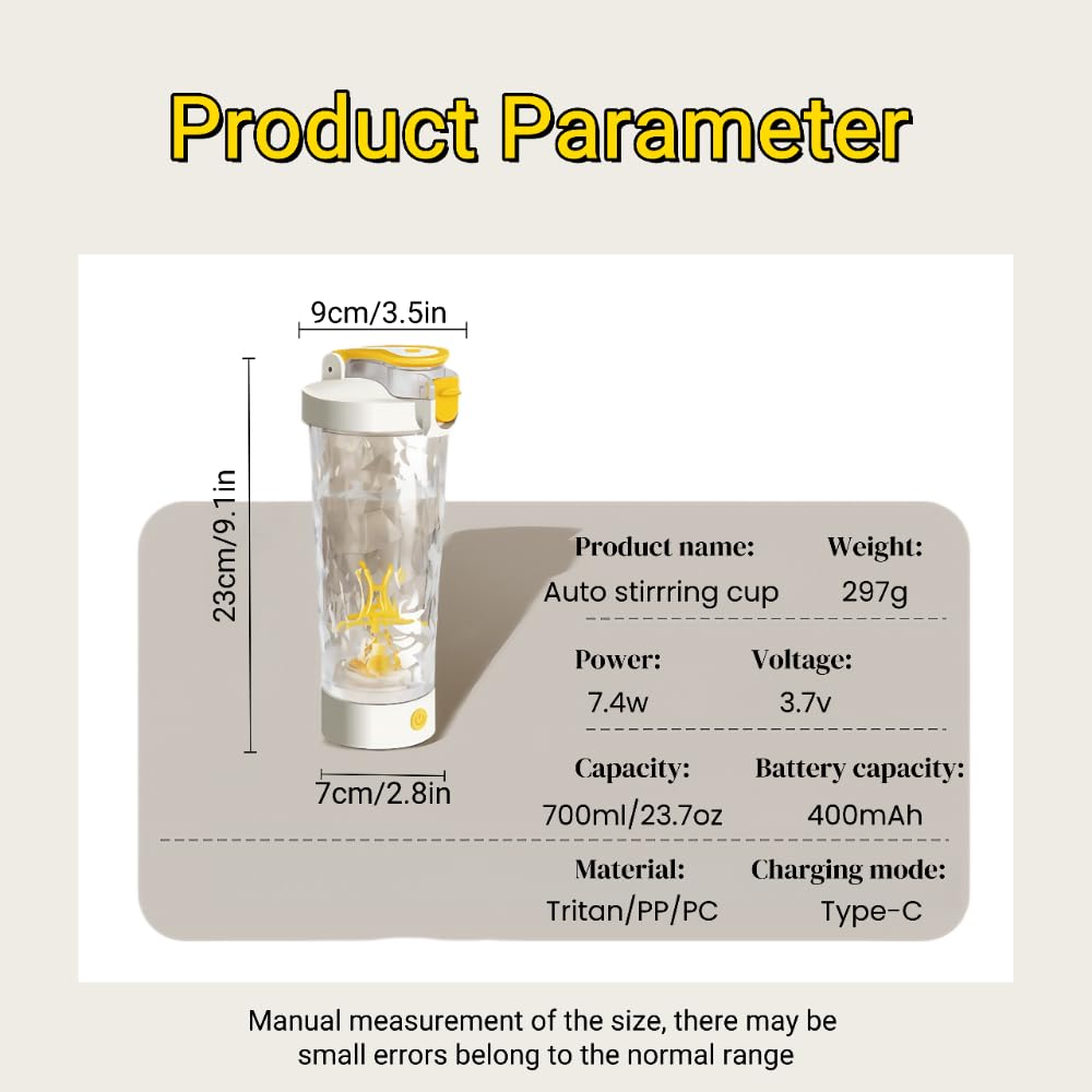 Self Electric Protein Shaker Bottle Automatic Stirring Coffee Cup Portable Sports Mixer Mug Lightweight Large Capacity (Black)