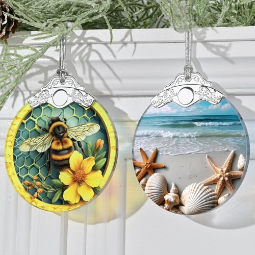3-Inch Stained Glass Christmas Ornament - Starfish and Seashells Heirloom Keepsake