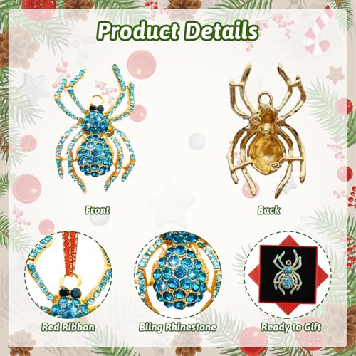 Blue Spider Christmas Ornament 2026 Metal Hanging Holiday Decoration Rhinestone Gift