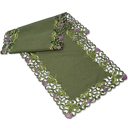 Large Green Thistle Table Runner for Scottish Celebrations - Embroidered Linen