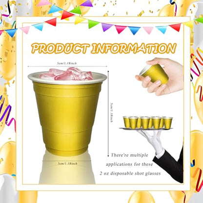 Gold Disposable Shot Glasses 2oz Bulk Party Supplies - 100 Pcs