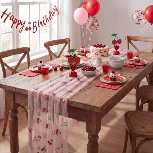 Cherry Pink Glitter Tulle Table Runner 26x70 Inches - Set of 2, Perfect for Party Decor
