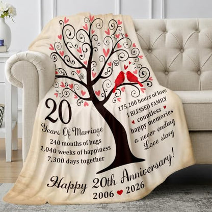 20th Anniversary Blanket - China Wedding Keepsake for Couples, Cozy Romantic Throw