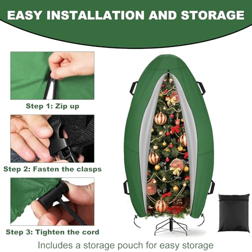 9FT Christmas Tree Cover Storage Bag - Heavy Duty Green with Straps & Drawstring (Variation: Green / 9FT_300D)