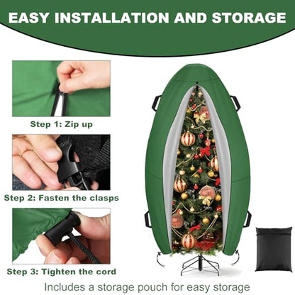9FT Christmas Tree Cover Storage Bag - Heavy Duty Green with Straps & Drawstring (Variation: Green / 9FT_300D)