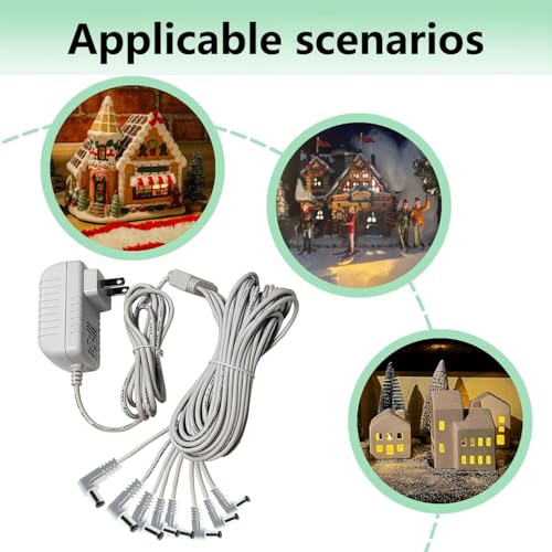 4.5V Power Adapter with 8 Output Ports for Lemax Lighted Christmas Village Accessories - Compatible with Various Series - Variations of THIS listing
