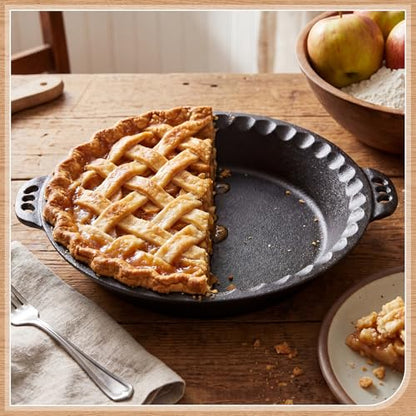 10-Inch Cast Iron Pie Pans Set with Crimped Edges & Handles - 2 Pack