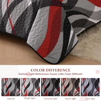 California King Quilt Set Red & Grey Stripe Bedding with Pillowshams - Anibedding Classic Line