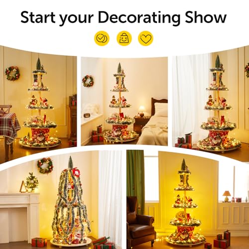 Extra Large 5.04 Ft Wooden Christmas Tree with Shelves - Holiday Village Display Stand