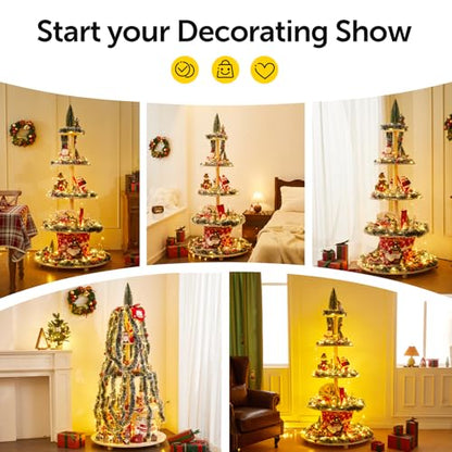 Extra Large 5.04 Ft Wooden Christmas Tree with Shelves - Holiday Village Display Stand