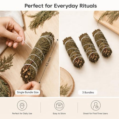 3 Pack Cedar Smudge Sticks - 4.5 Inch Bundles for Rituals & Meditation