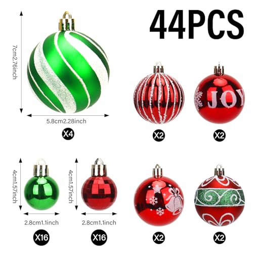 Shatterproof Christmas Ornaments Set - 44 Durable Holiday Decorations with Hanging Ropes